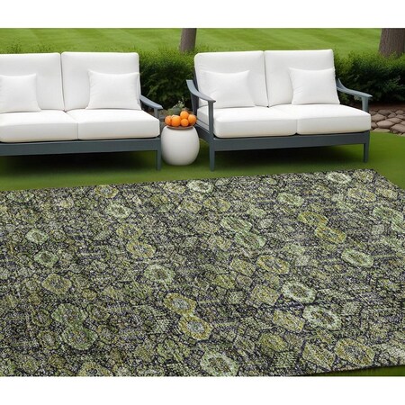 Homeroots 8' X 10' Blue and Green Floral Washable Non Skid Indoor Outdoor Area Rug 564335
