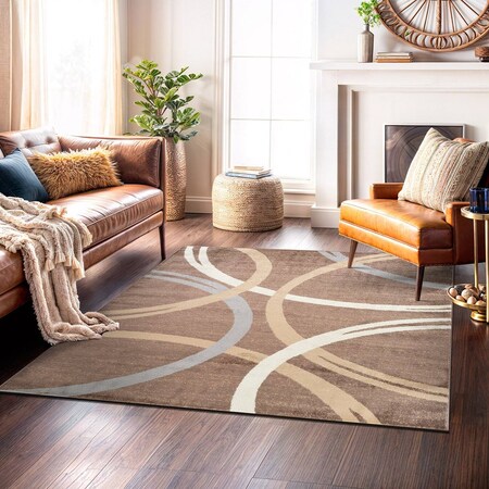 World Rug Gallery Modern Wavy Circles Design Area Rug 6 ft 6 in x 6 ft 6 in Square Brown 377BROWN6SQ