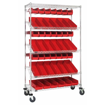 Quantum Storage Systems WIRE CART SLANT SHELVES WITH 38 BINS WRCSL5-74-1836-104230RD