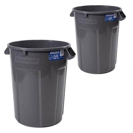 Magnum Tool 32 Gallon Trash Can, Construction Grade, Heavy Duty Plastic (2 Pack) CMTC-C000-32G02