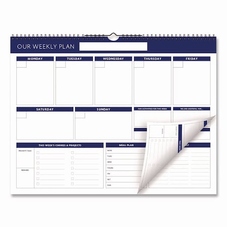 Global Printed Products Weekly Family Planner, 17 x 13, White/Blue Sheets, 52 Weeks: Undated SPLS-0079