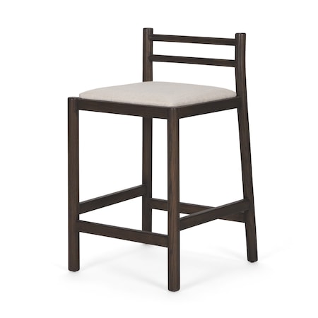 Homeroots 26" Cream and Dark Brown Fabric and Solid Wood Low Back Counter Height Bar Chair 605944