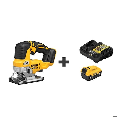 Dewalt Cordless Jig Saw Kit, 20VDC, D-Handle DCS334B/DCB205C