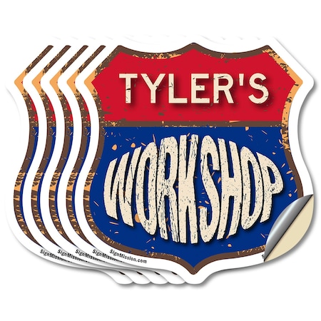 Signmission Tyler's Workshop, 6 inch X 6 inch, Vinyl Decal, 5PK SHI-D-5PACK-6-489-TYLER