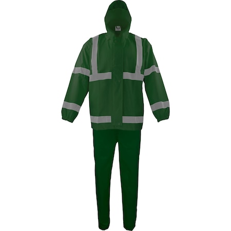 Ironwear Class 3 Hi Vis Reflective Rain Suit and Detachable Hood, Green, Medium 9575-G-MD