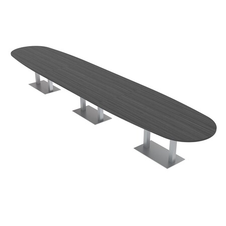 Skutchi Designs Boval Conference Table With Power Unit, 48 in W, 216 in L, Grey HAR-BOVL-48X216-DOU-WA7949-NA