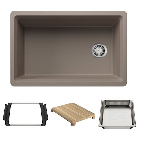 Blanco Inteos SILGRANIT 30in Single Bowl Reversible Undermount Workstation Kitchen Sink - Truffle 443307
