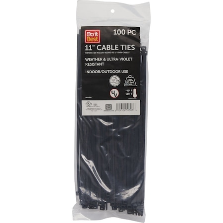 Do It Best 11''x0.189'' Black Molded Nylon Weather Resistant Cable Tie, 100PK LH-S-280-11-UVB