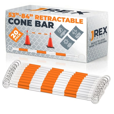 Jrex Safety Retractable Cone Bar Orange/White, 53 in to 84 in Length, 20PK CBO-JR-53/84-20PK