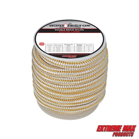 Extreme Max 3006.2321 BoatTector Double Braid Nylon Dock Line - 3/4" x 30', White & Gold 3006.2321