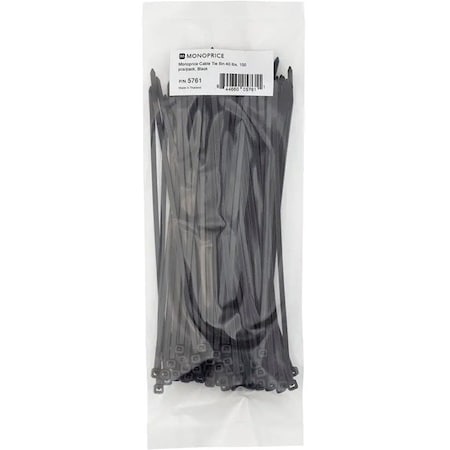 Monoprice Cable Tie, 8 in L, Black, Nylon, 40 lb Strength, 100 PK 5761