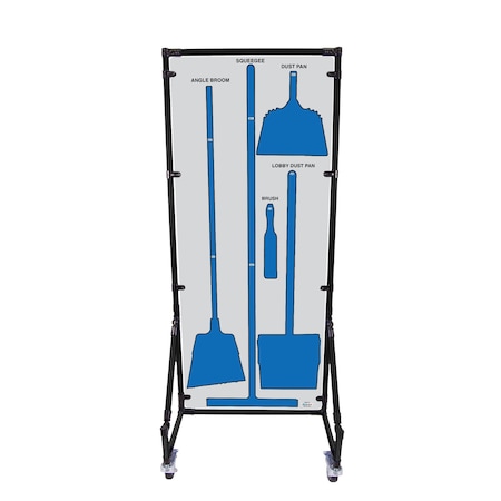5S Supplies Housekeeping Shadow Board Broom Station V14, Gray / Blue, Kit + Stand, No Text HSB-V14-GRAY/BLUE-KIT-STAND-NO TEXT
