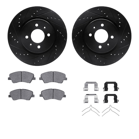 Dynamic Friction Co DFC Rotors-Drilled & Slotted-Black w/ 5000 Advanced Brake Pads Incl Hdw 8512-21026