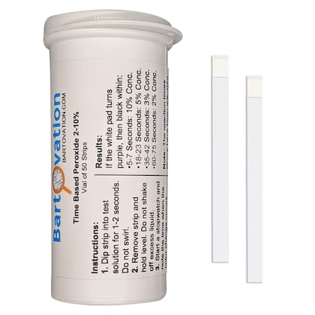 Bartovation Hydrogen Peroxide H2O2 Test Strips, 2-10%, Time Based Test [Vial of 50 Strips] PPX01V50