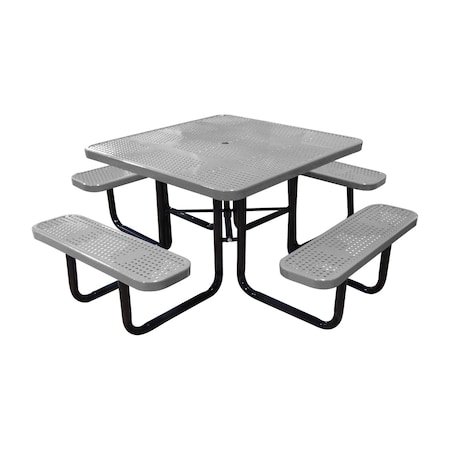 Leisure Craft 46" Square Picnic Table, Perforated Metal, Portable, Gray T46SQP-PERF-GRAY