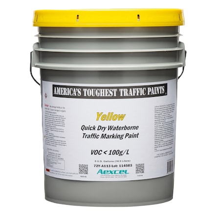 Aexcel Quick-Dry 20-minute Dry Traffic & Zone Marking Paint, Water-based Acrylic Latex, Yellow, 5-Gallon 72Y-A113F03