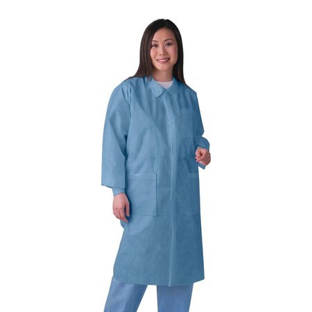 Medline Disposable Knit-Cuff Multilayer SMS Lab Coat with Traditional Collar, Blue, Size S, 30PK NONSW400S