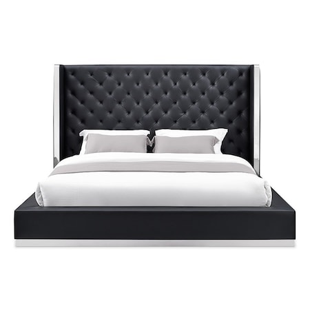 Homeroots Black Tufted Faux Leather King Bed Frame 374142