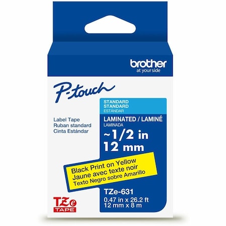Brother Label/Ribbon Cartridge, Yellow, 1/2 in W TZE631G