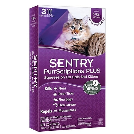 Sentry PurrScriptions Plus 0 Flea and Tick SqueezeOn, Liquid, Mild Acetate, 6 Count 2111