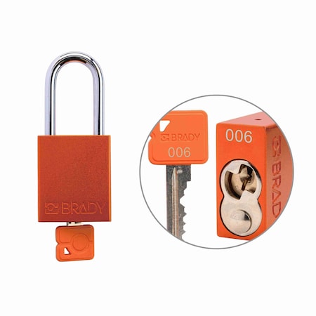 Brady Padlock Alum ORG 1.5in Steel KeyCode6 SDAL-ORG-38ST-006