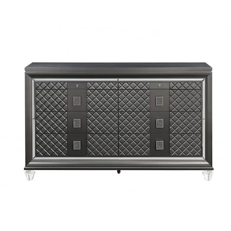 Homeroots 65" Gray Solid and Manufactured Wood Eight Drawer Double Dresser 490495