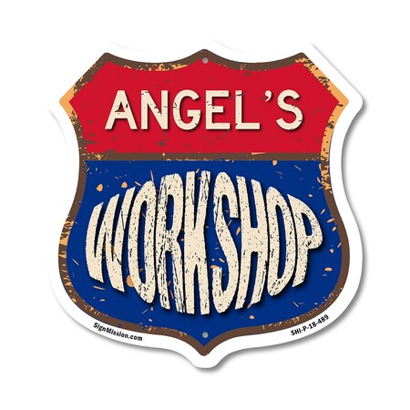 Signmission Angel's Workshop, 18 Inch X 18 Inch, Plastic Sign SHI-P-18-489-ANGEL