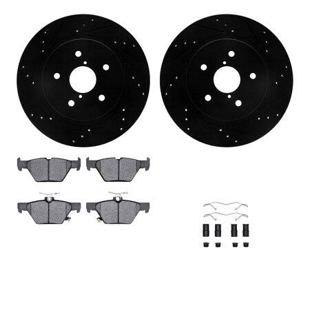 Dynamic Friction Co DFC Rotors-Drilled & Slotted-Black w/ 5000 Advanced Brake Pads Incl Hdw 8512-13039