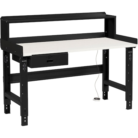 Global Industrial 72 x 36 Adj Height Workbench w/DrawerandRiser, Black- ESD Square Edge Top 254966BBK