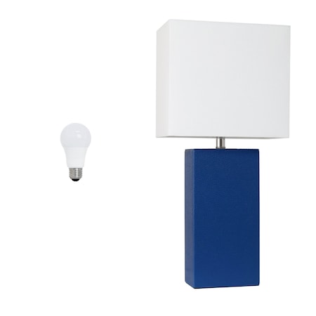 Homeroots 21" Blue Faux Leather Table Lamp LED With White Shade 642954