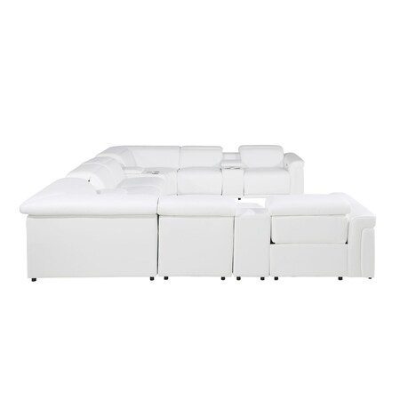 Homeroots White Italian Leather Power Reclining U Shaped Twelve Piece Corner Sectional With Console 634655