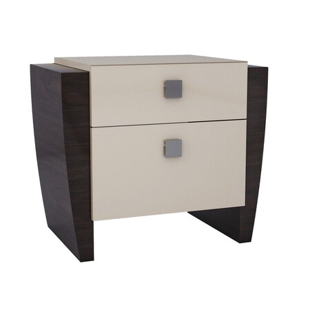 Homeroots 22" Beige and Dark Brown Two Drawer Wood Mirrored Nightstand With Storage 329657