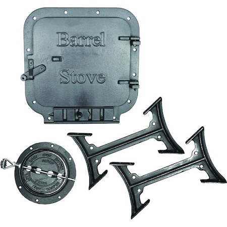 Vogelzang Intl US STOVE/BSK1000 Barrel Stove Kit, Iron, For: 30 or 55 gal Barrel Drums, 2-Piece BK100E