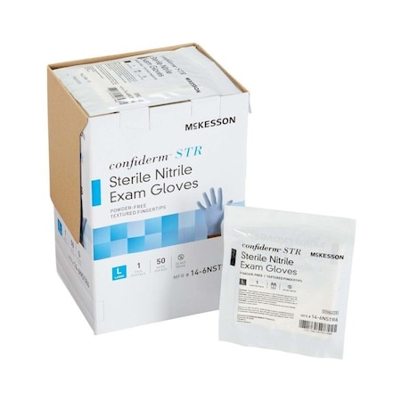 Mckesson Confiderm STR, Nitrile Exam Gloves, Nitrile, Powder-Free, L, 50 PK, Blue 14-6NSTR6