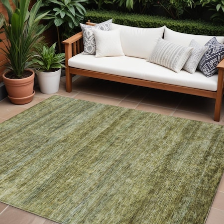 Homeroots 9' X 12' Olive Green And Brown Striped Washable Indoor Outdoor Area Rug 605624