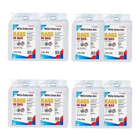 Supremeplus New White Knit T-Shirt Cleaning Rags, 5 lbs. Bag, Pack of 8, 8PK SP-9374