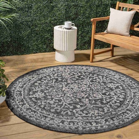 Jonathan Y Malta Bohemian Medallion Textured Weave Black/Gray 5 ft Round Indoor/Outdoor Area Rug SMB104C-5R