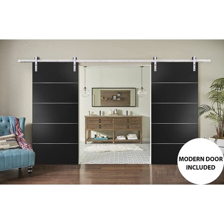 Sartodoors Sturdy Double Barn Door with, Planum 0020 Matte Black, Silver 13FT Rail Hangers Heavy Set, Solid Pa PLANUM0020DB-S-BLK-36