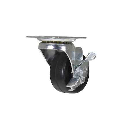 Vestil Rubber Swivel With Brake Caster 2 In. Diameter x 1 In. Width 55 Lb. Capacity Black CST-VE-2X1RU-SWB