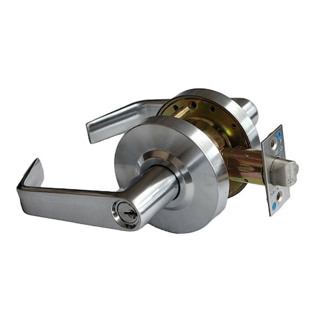 Ecs Hardware Commercial Lever Set Handle, 2-3/4 Standard Backset, Satin Chrome, Storeroom, Grade 2 ECSH-CL201-SC-ST