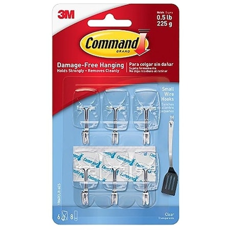 Command Wire Hook, 3/4 in Opening, 0.5 lb, Metal/Plastic, Clear 17067CLR-6ES