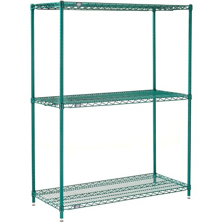 Global Industrial Nexel 3 Shelf, Poly-Green Wire Shelving Unit, Starter, 24"W x 18"D x 54"H B3150162