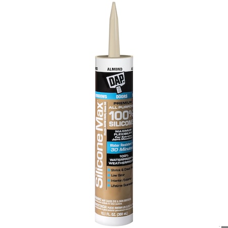 Dap Silicone Sealant, 10 oz, Cartridge, Almond, Silicone Base, Silicone Max 7079808784