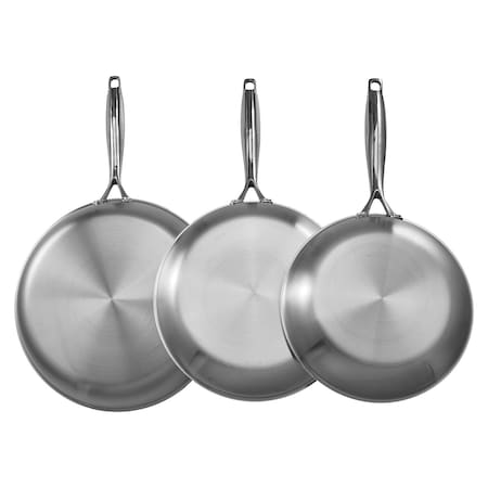Vevor Triply Stainless Steel Frying Pan 3 Pcs Skillet 8 10 12 in for Dishwasher Silver CS009-3