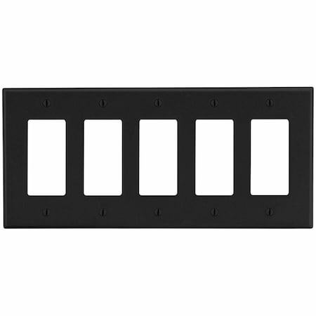 Hubbell Wiring Device-Kellems Wallplate, 5-Gang, 5) Decorator, Black P265BK