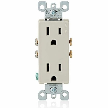 Leviton Straight Blade Receptacle, 5-15R, 15 A, 125V AC, 2 Pole, 3 Wire, Flush Mount, Single, Light Almond 5325-T