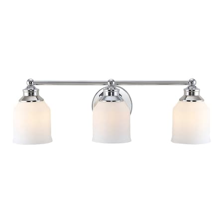 Jonathan Y Lydia 24" 3-Light Farmhouse Cottage Metal LED Vanity Light with Frosted Glass Shades, Chrome JYL7551A
