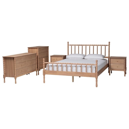Baxton Studio Laurent Bamboo-Style 5-Piece Bedroom Set with Two Nightstands, Queen 266-14563-14566-14565-14564-14564-ZORO