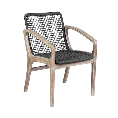 Armen Living Beckham Outdoor Patio Dining Chair in Light Eucalyptus Wood and Charcoal Rope LCBECHDKGRY