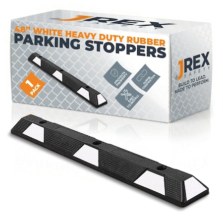 Jrex Safety 48 in Rubber Parking Block Curb Stop, White Reflective Strip PBSW-JR-4
